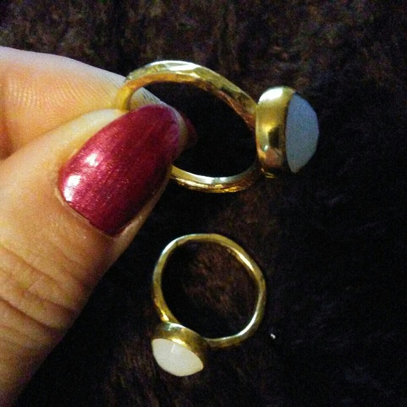 22k Gold Vermeil Solid 925 Sterling Silver Artisan Ring Milky White Stone New - Picture 3 of 8